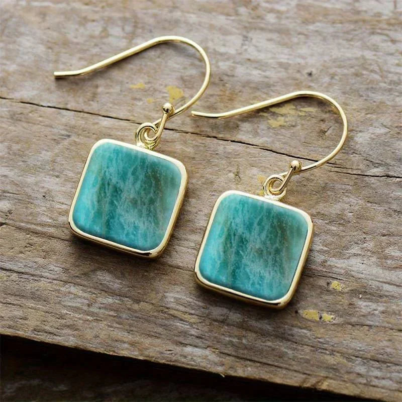 Vintage square turquoise earrings with natural stones