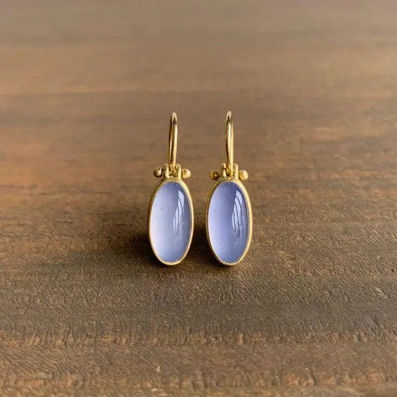 Purple moonstone teardrop earrings with delicate pastel-coloured stones