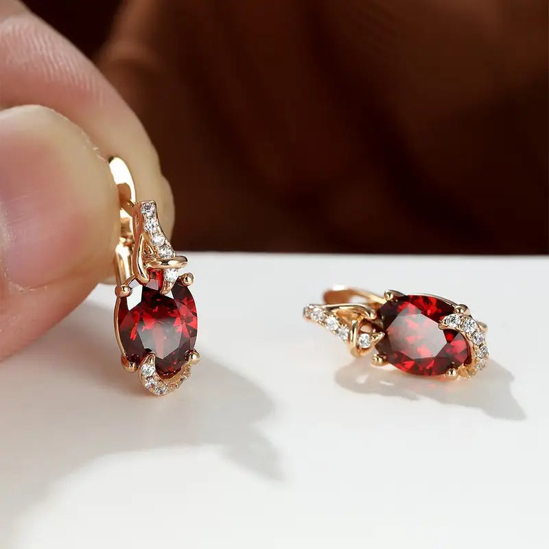 Sparkling ruby earrings with cubic zirconia detailing, perfect for special occasions