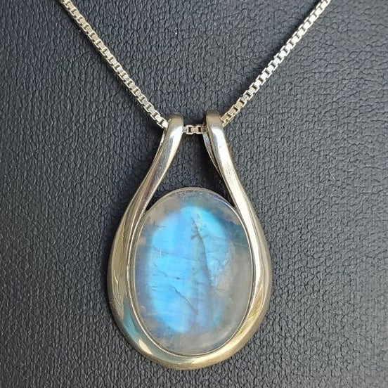 Vintage Moonstone Pendant Necklace, Teardrop Design