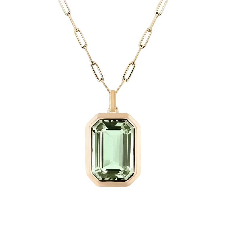 Emerald Green Pendant Necklace with Link Chain