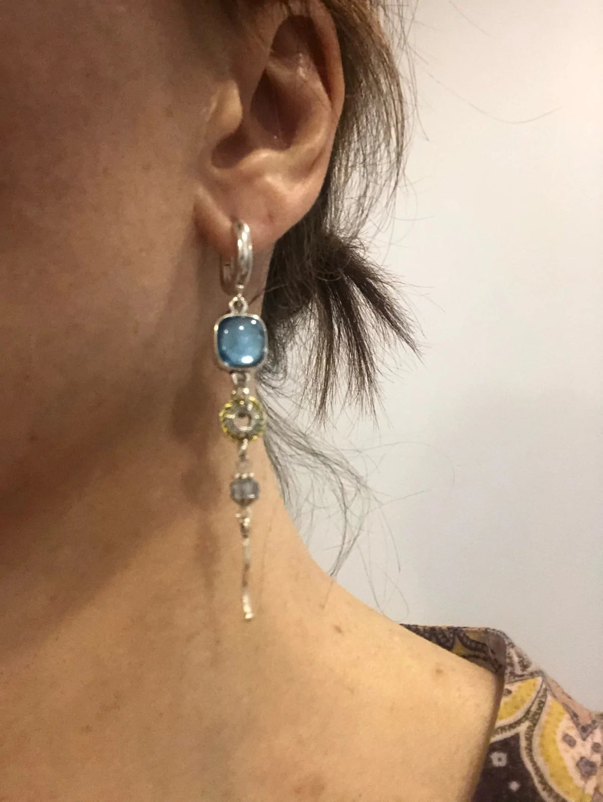 Antique Gemstone Earrings with Blue Cross and Playful Waves