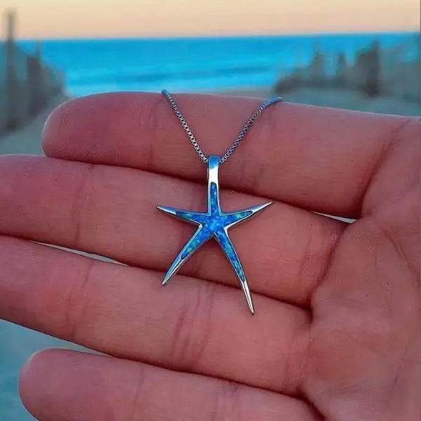 Blue Opal Starfish Pendant Necklace – Nautical Charm