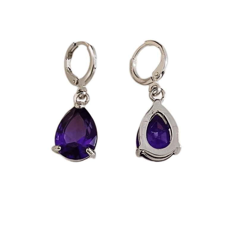 Elegant Teardrop Amethyst Earrings with Hinged Closure