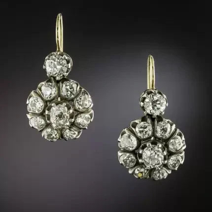 Antique Rose-Cut Diamond Earrings in Flower Design