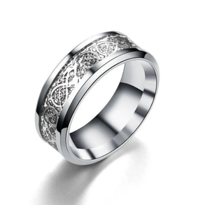 Stainless Steel Ring with Celtic Dragon Design