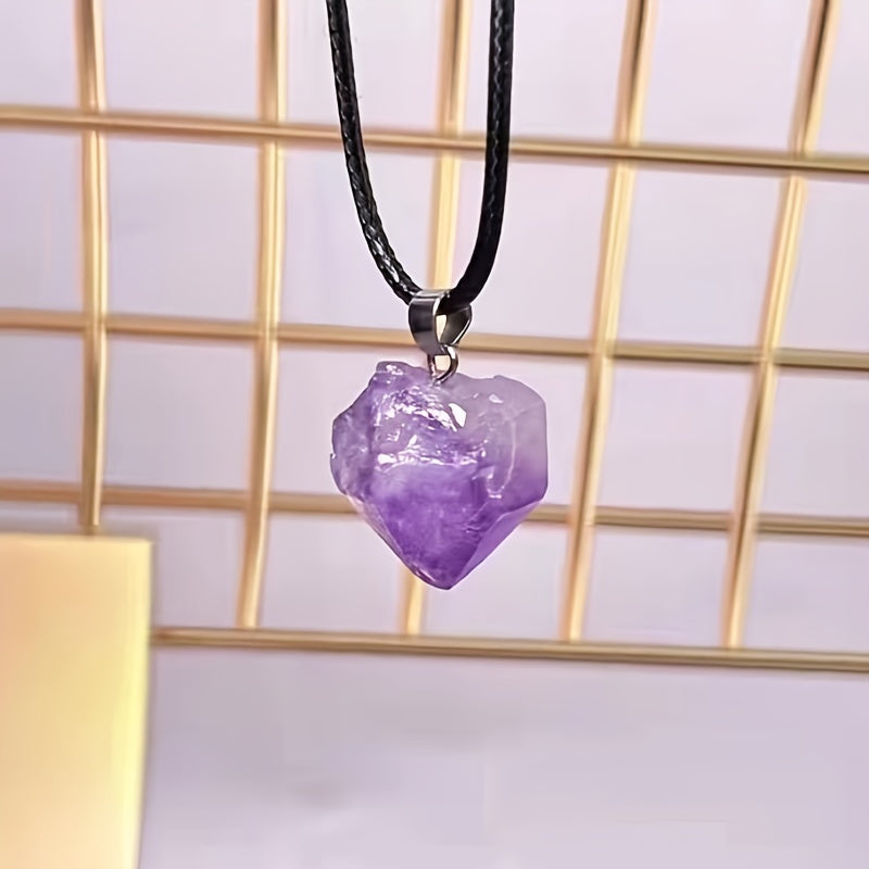 Raw Natural Amethyst Crystal Pendant Necklace