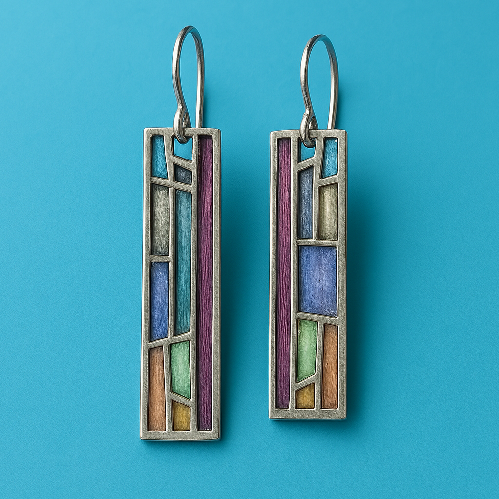Fascinating Rectangular Earrings with Colorful Enamel Design