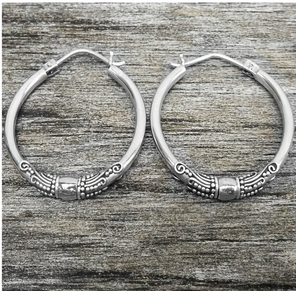 Antique Balinese hoop earrings with brass detailing