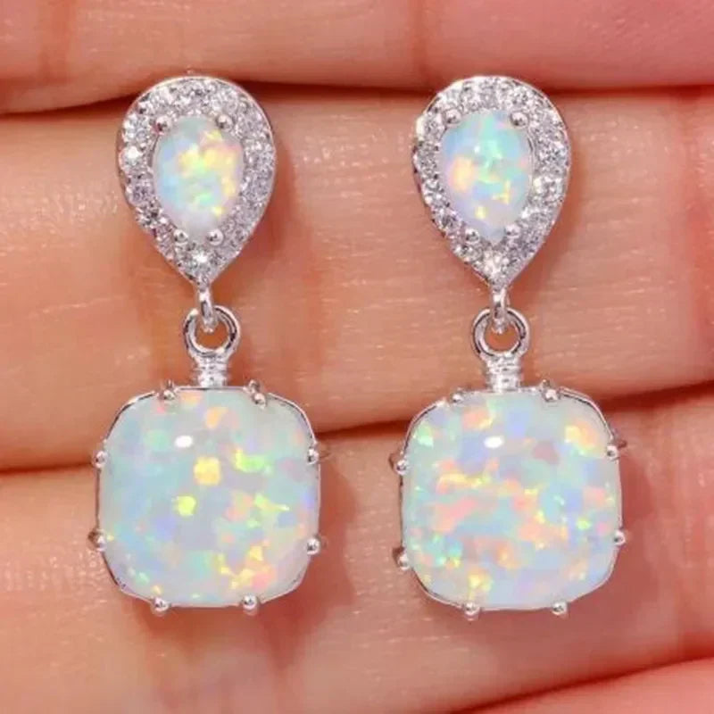 Elegant Opal Dangle Earrings with Sparkling Gemstones