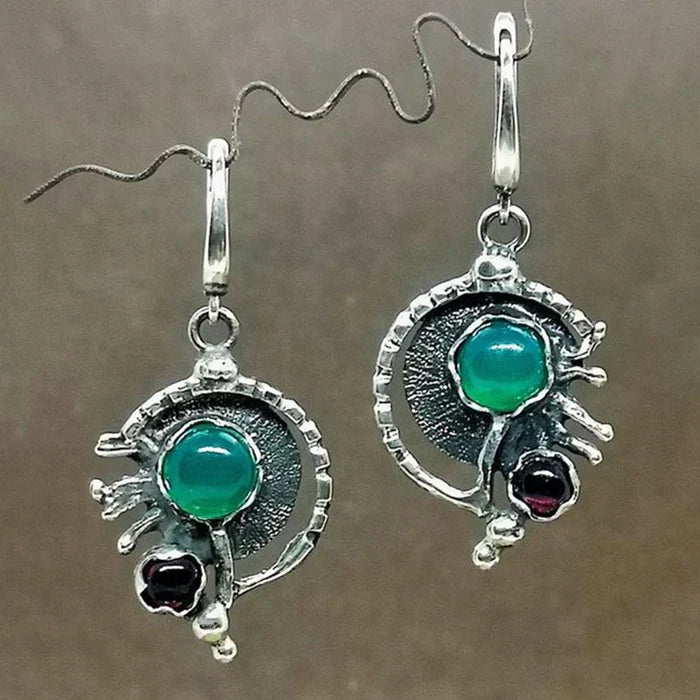 Turquoise Oval Stone Earrings with Dark Accents