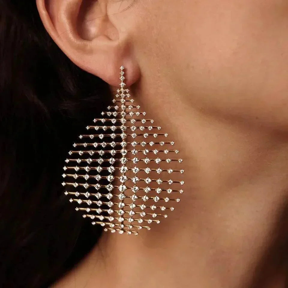 Brilliant Cubic Zirconia Dangle Earrings with Geometric Grid Design for Women