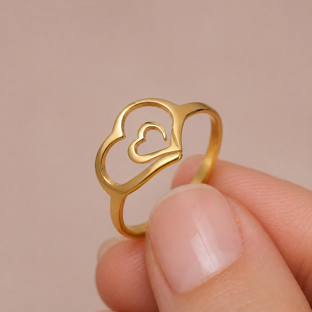 Double Heart Ring in Stainless Steel