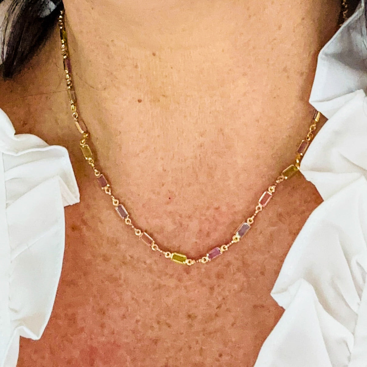 Delicate Necklace with Colorful Cubic Zirconia