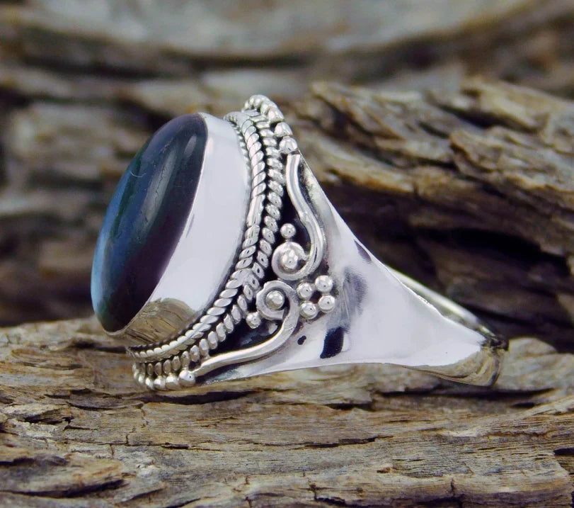 Vintage Stainless Steel Ring with Moonstone