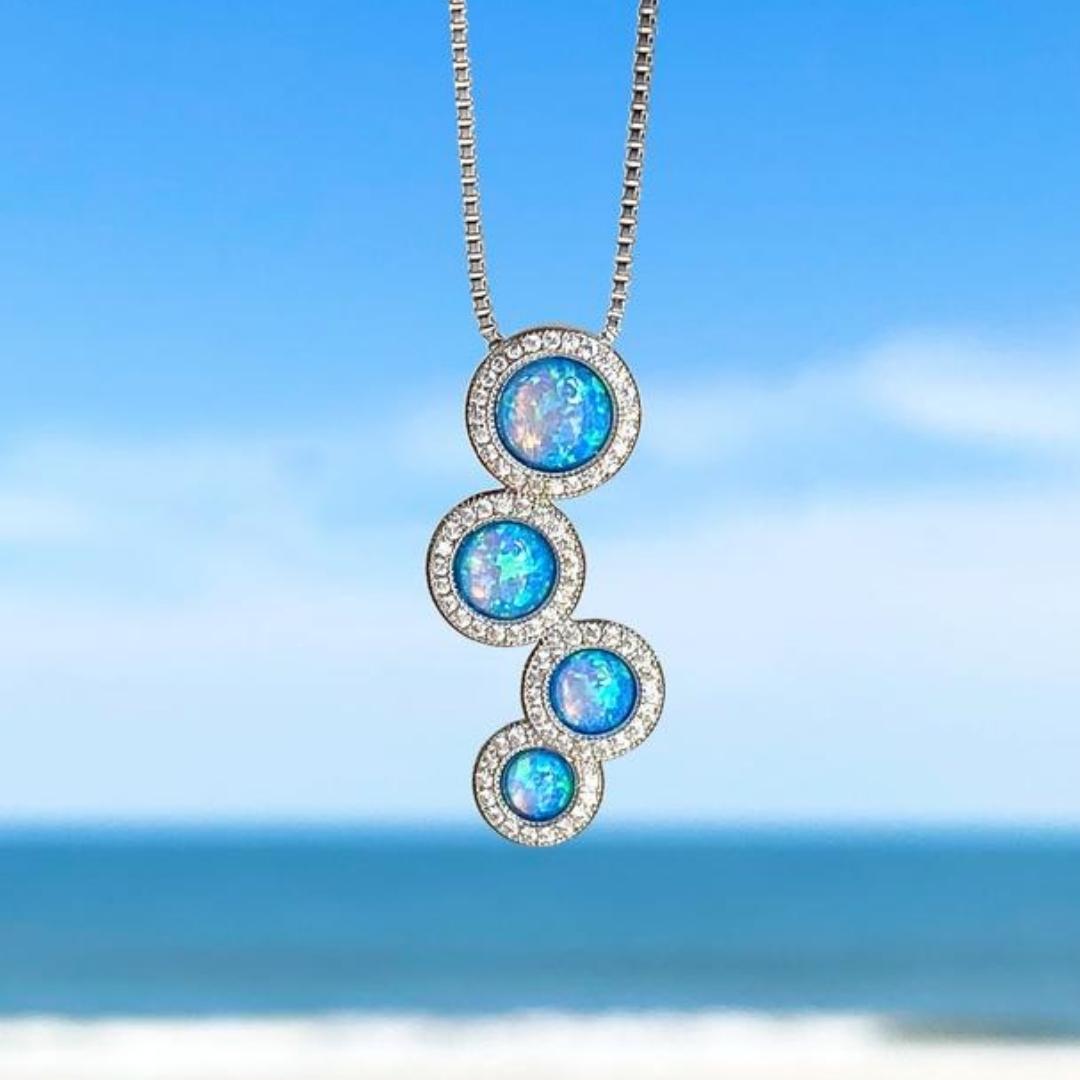 Ocean-Inspired Sparkling Opal & Zirconia Necklace