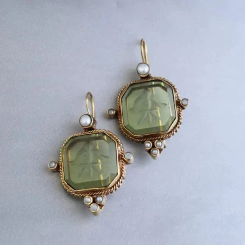 Antique Earrings with Green Gems and Pearls