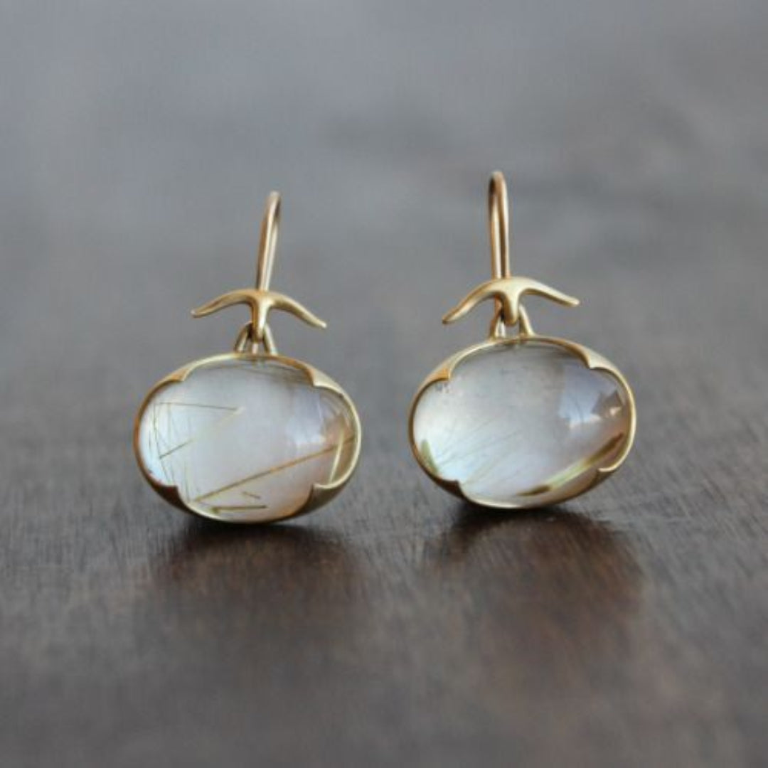 Brilliant Rutilated Quartz Earrings with an Elegant Floral Design