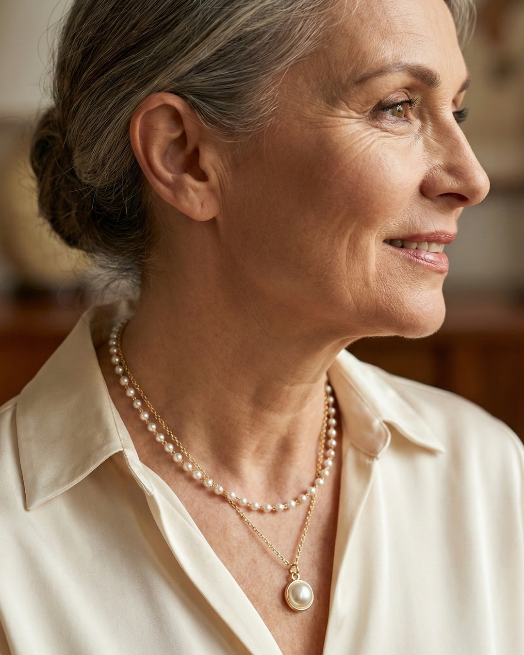 Double-Strand Pearl Necklace with Pendant for an Elegant Look