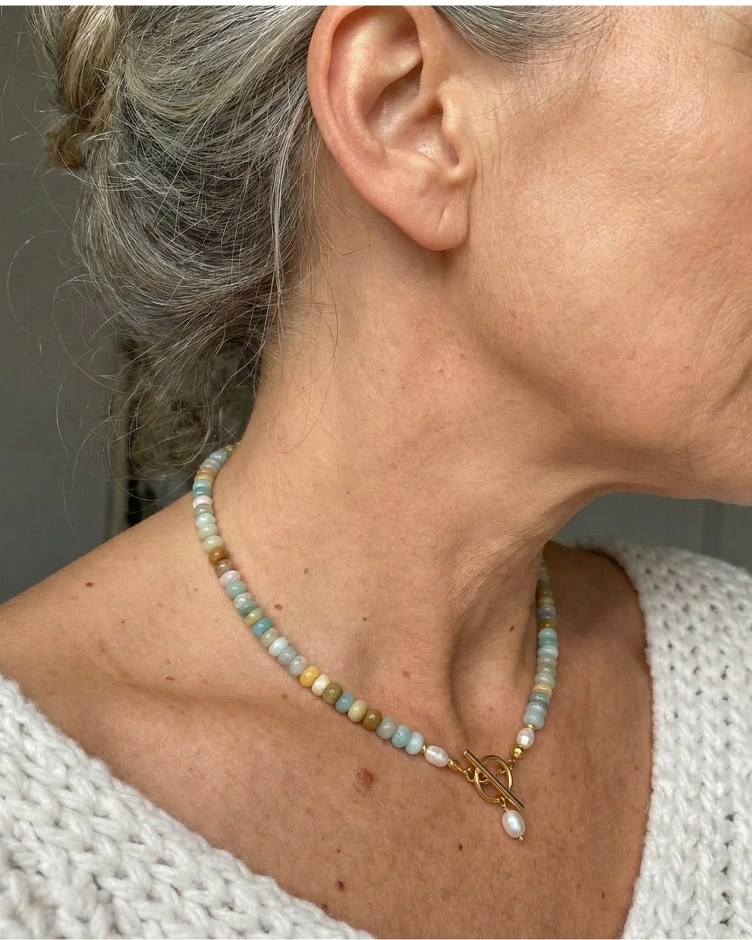 Colorful Amazonite Necklace with Freshwater Pearls and Lobster Clasp