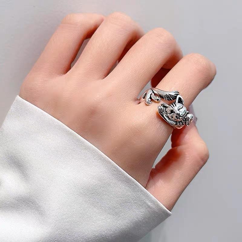 Adjustable Stainless Steel Ring — Sleeping Cat Design