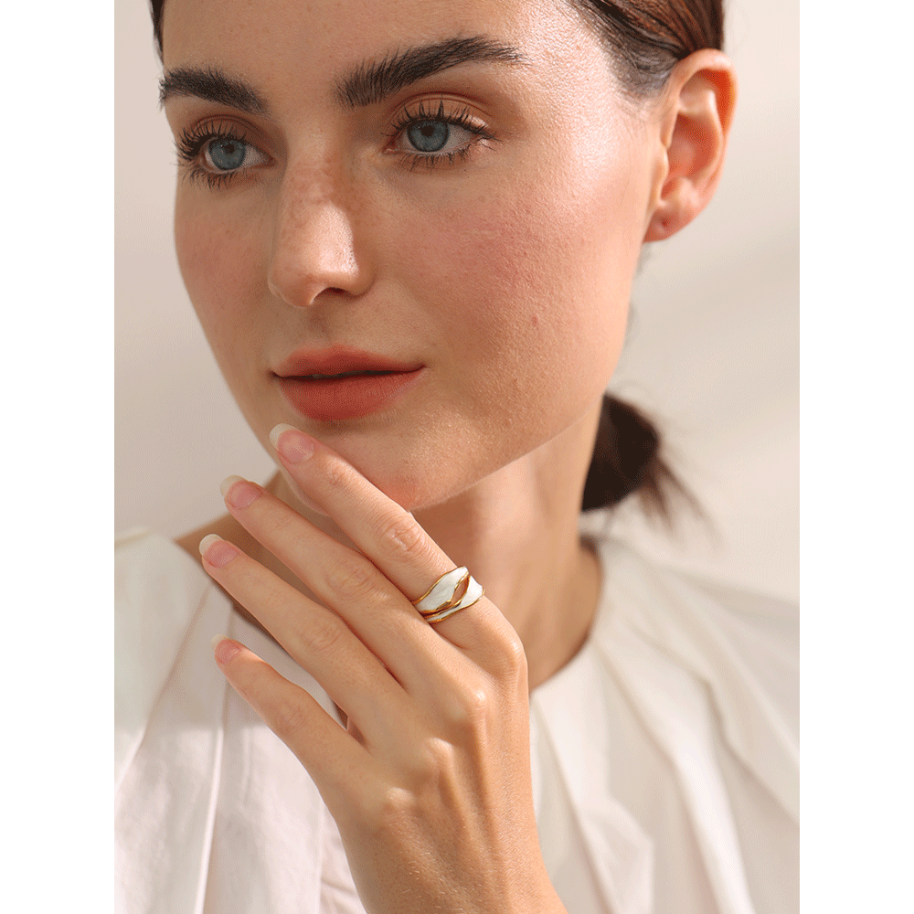 Stainless Steel Ring with White Enamel