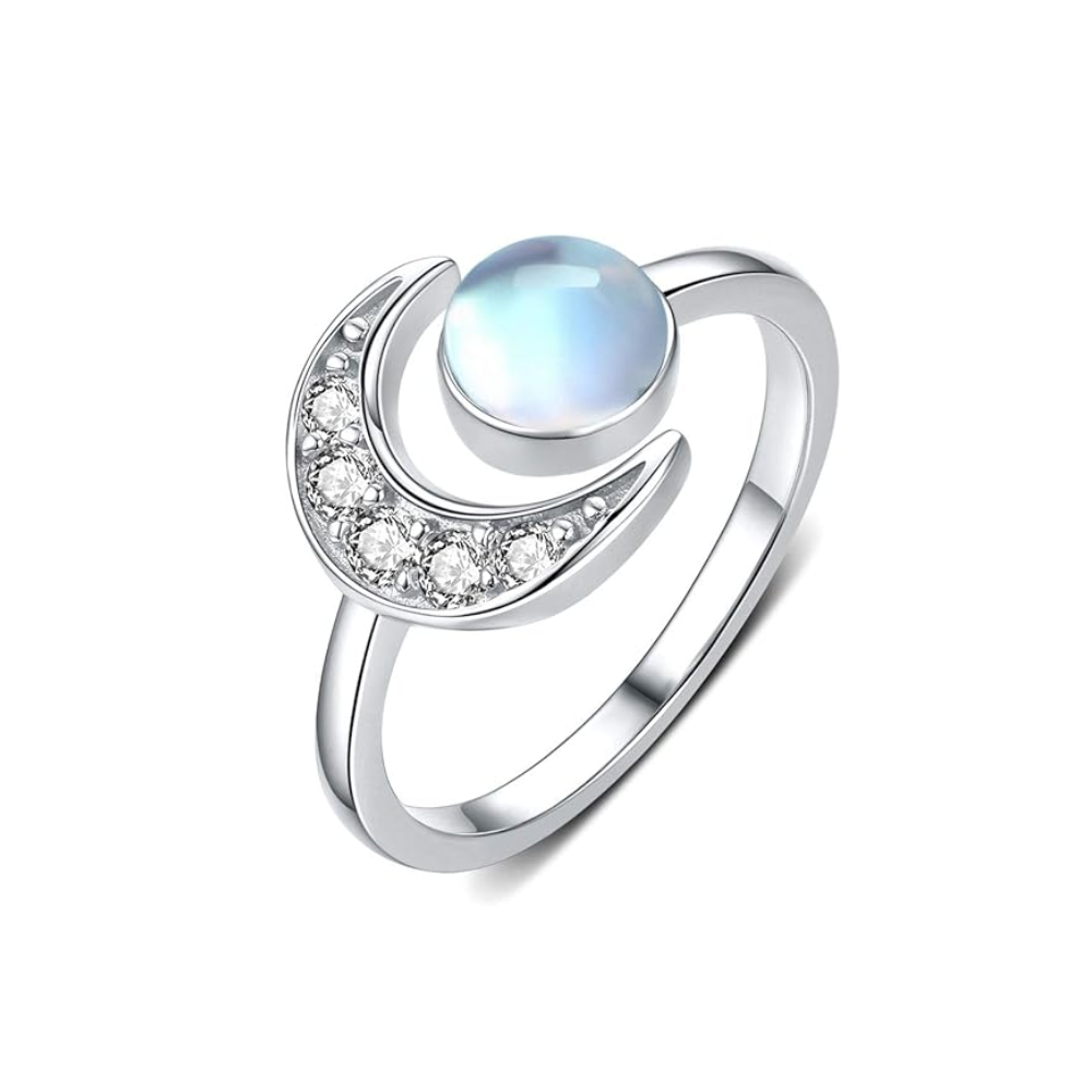 Stainless Steel Moon Ring with Moonstone