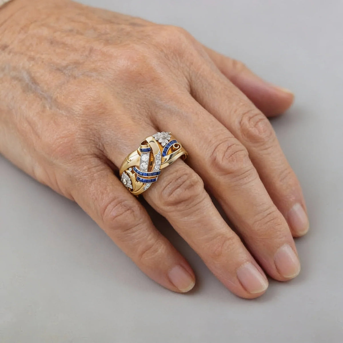 Vintage Gold Ring with Blue Cubic Zirconia