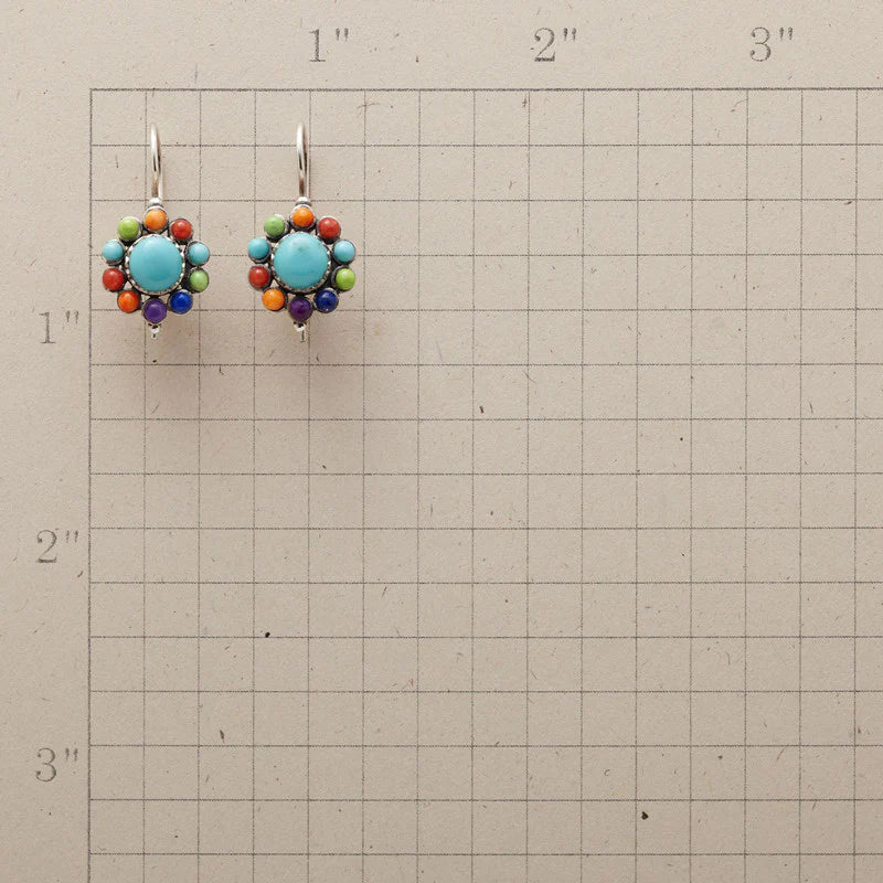 Colourful flower earrings with sparkling turquoise and semi-precious stones