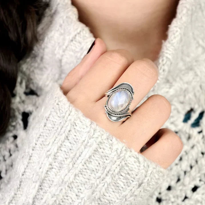 Stainless Steel Ring with Moonstone