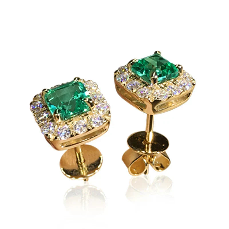 Brilliant-cut square emerald earrings set with diamonds