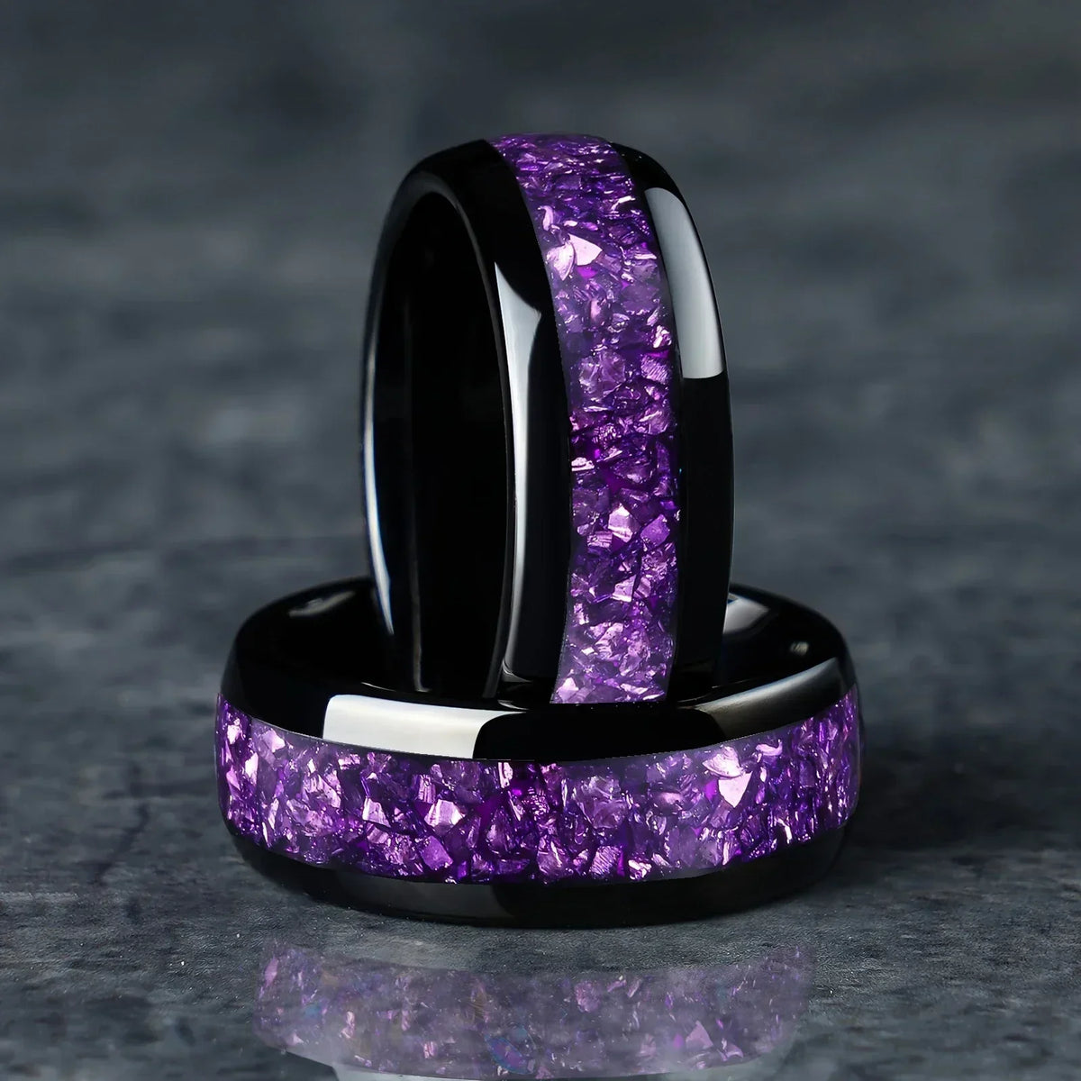 Stainless Steel Ring with Purple Zirconia Inlay