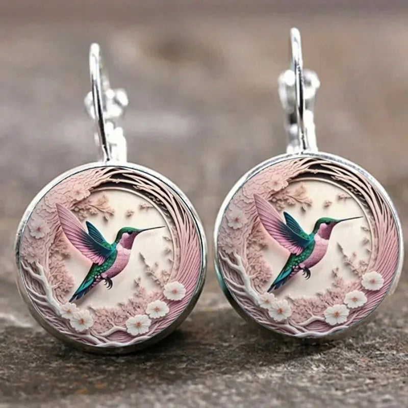 Colorful Hummingbird Jewelry Set: Necklace and Earrings with Crystal Design