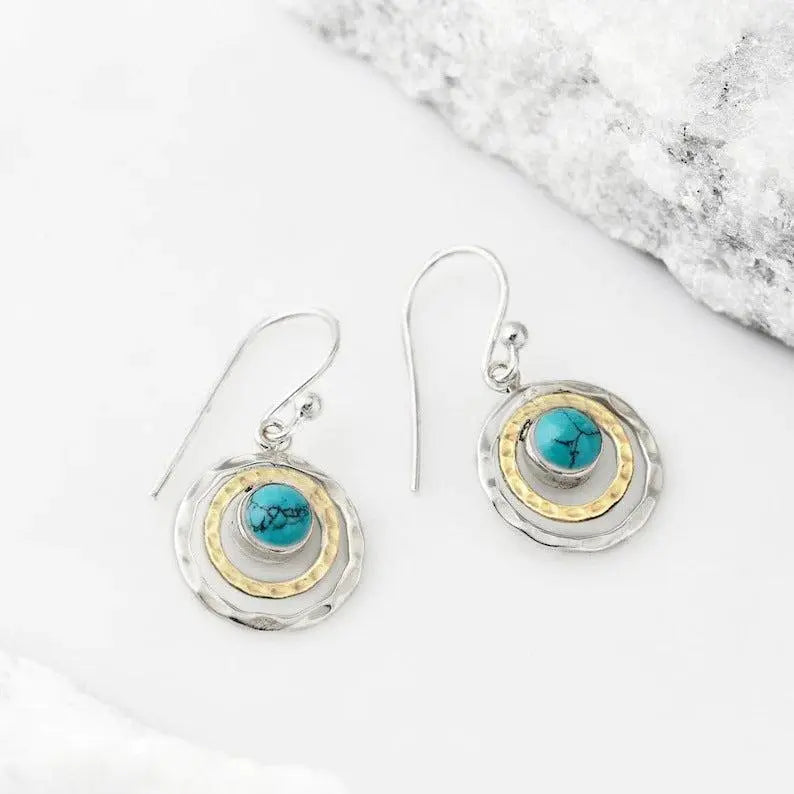 Boho Circle Earrings with Moonstone or Turquoise