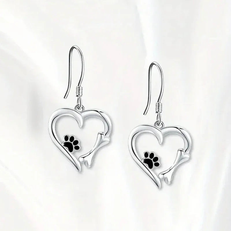 Heart and Paw Print Earrings with Adorable Animal Motif