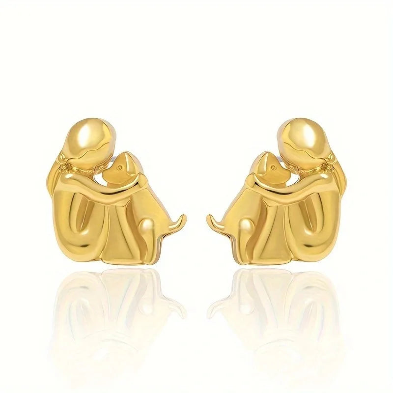 Two-Tone Hug Earrings: Cute Human Hugging Dog Earrings