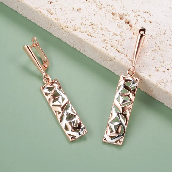 Two-Tone Earrings with Openwork Geometric Motif in Rose Gold Look