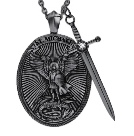 Sword Necklace with Saint Michael the Archangel Protection Pendant for Men