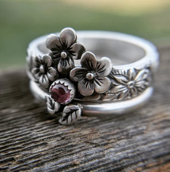 Vintage Floral Couple's Rings