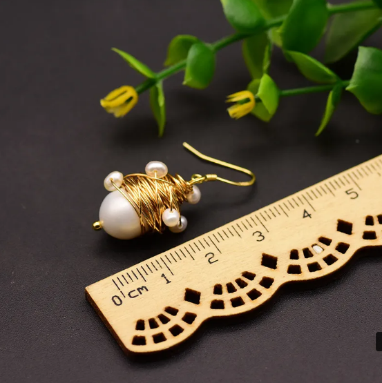 Freshwater Pearl Dangle Earrings with Clever Wire-Wrap Design