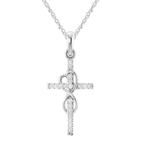 Sparkling Cubic Zirconia Cross Necklace with Infinity Heart Design