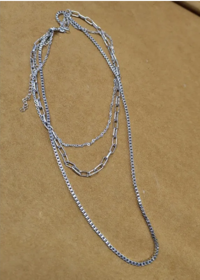 Triple-Layer Stainless Steel Necklace with Varied Chain Links