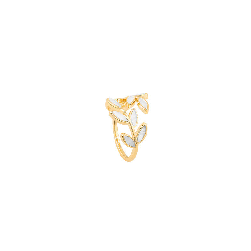 Adjustable Ring with Leaf and White Opal