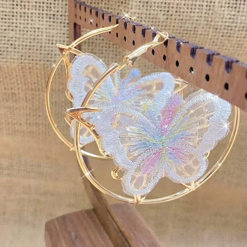 Delicate Butterfly Hoop Earrings with Colorful Enamel Details