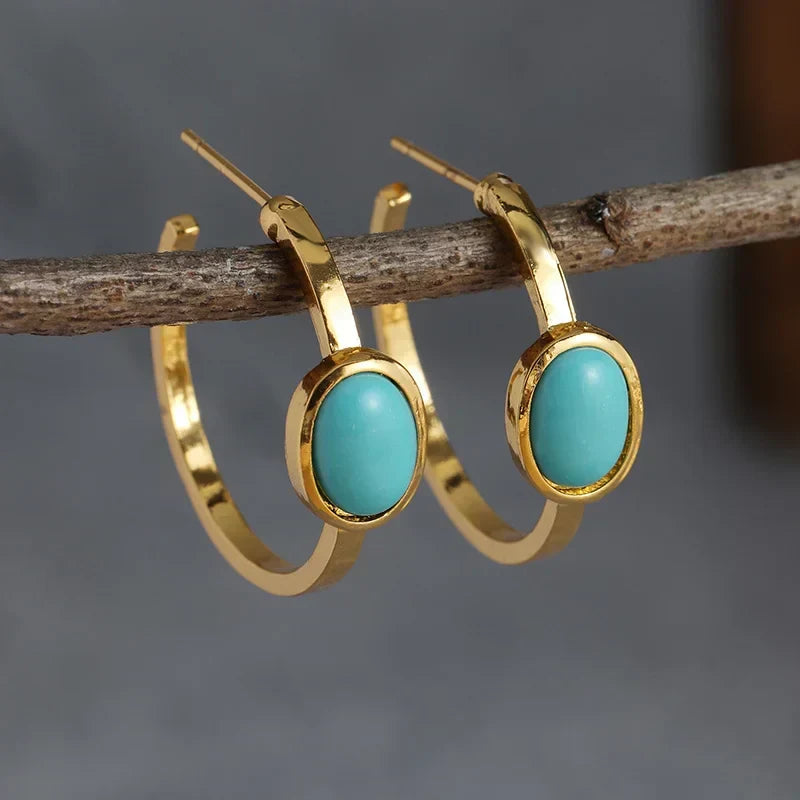 Elegant hoop earrings with a turquoise finish in a bohemian style