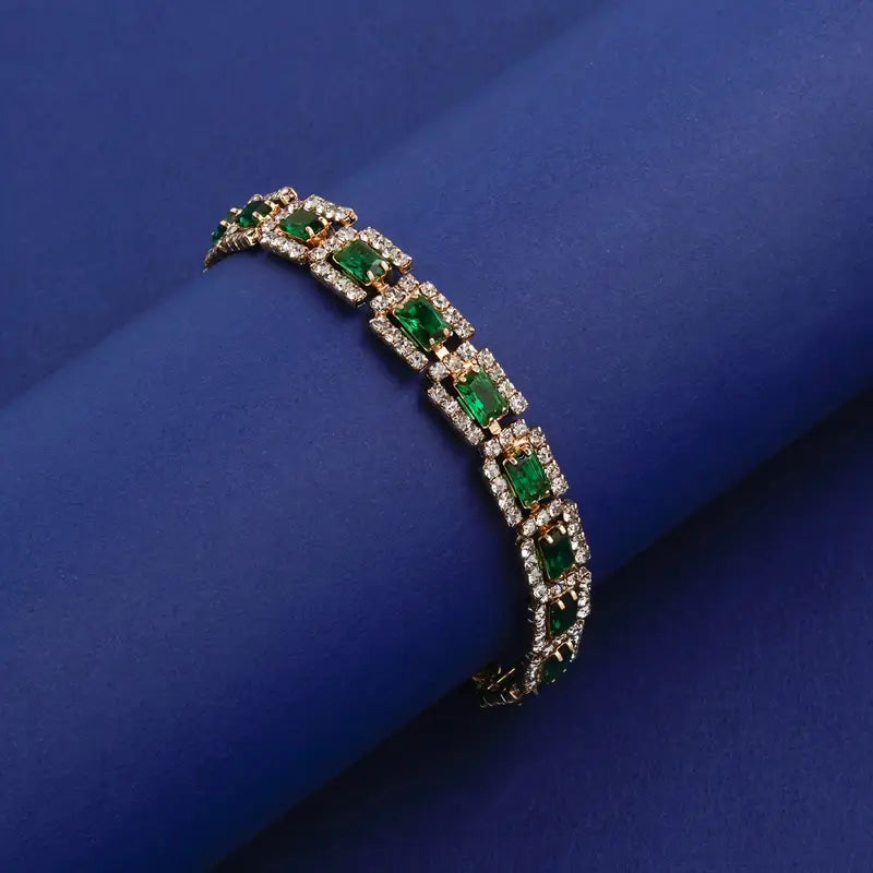 Glamorous bracelet with emerald-green cubic zirconia and sparkling crystals