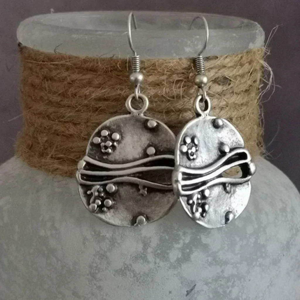 Wave Pattern Earrings with Floral Details