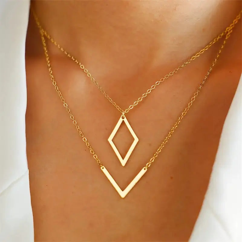 Modern Geometric Layered Necklace Set for Women