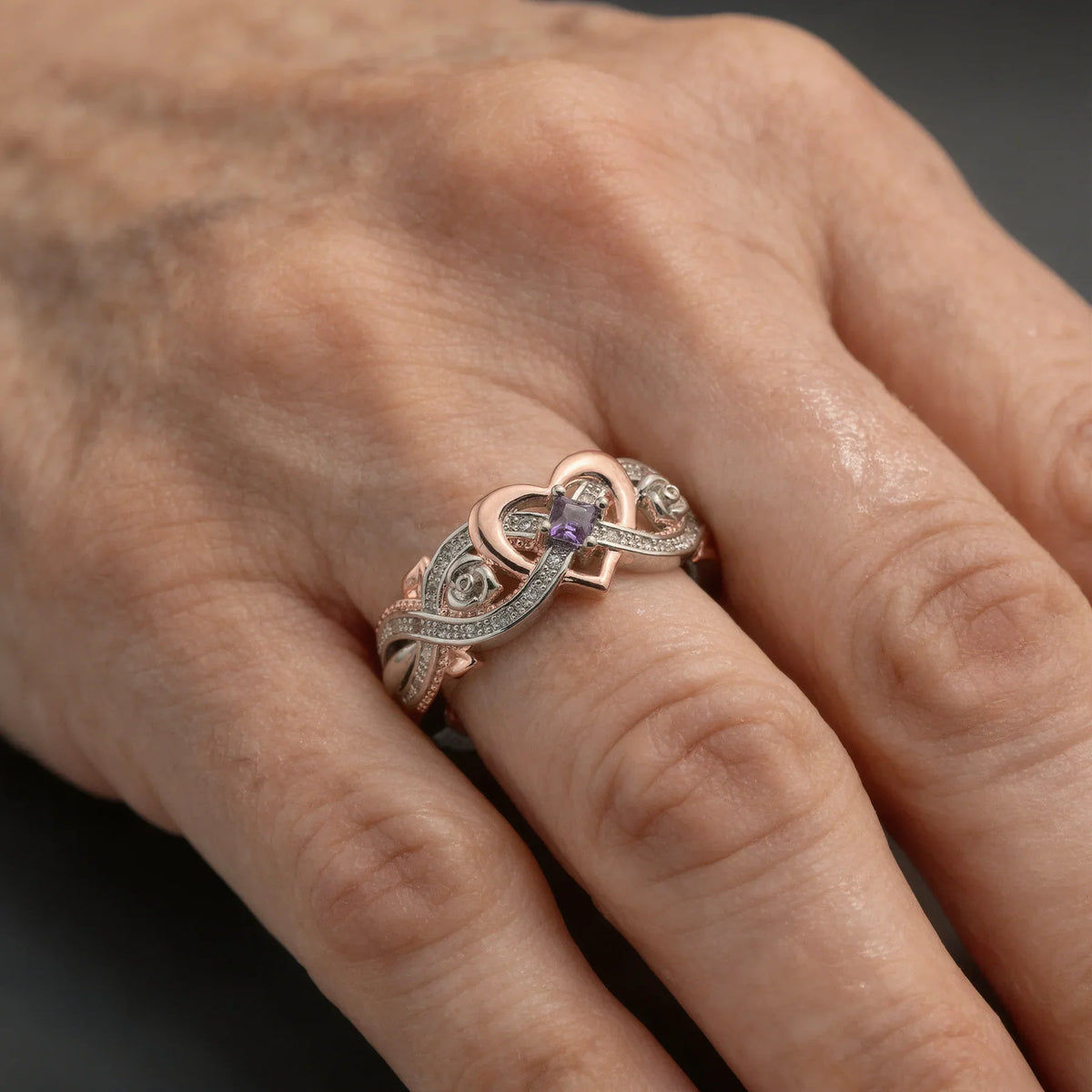 Stainless Steel Ring with Heart and Infinity Design