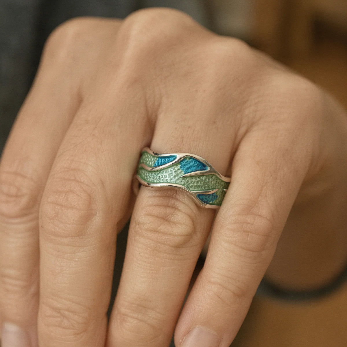 Enameled Ocean Wave Ring